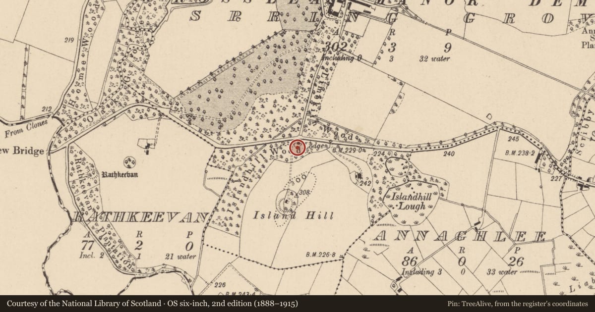 Ordnance Survey six-inch map, 2nd edition (1888–1915) covering the location of Gate Lodge, Spring Grove, Fermanagh and Omagh, with a pin at the register's coordinates