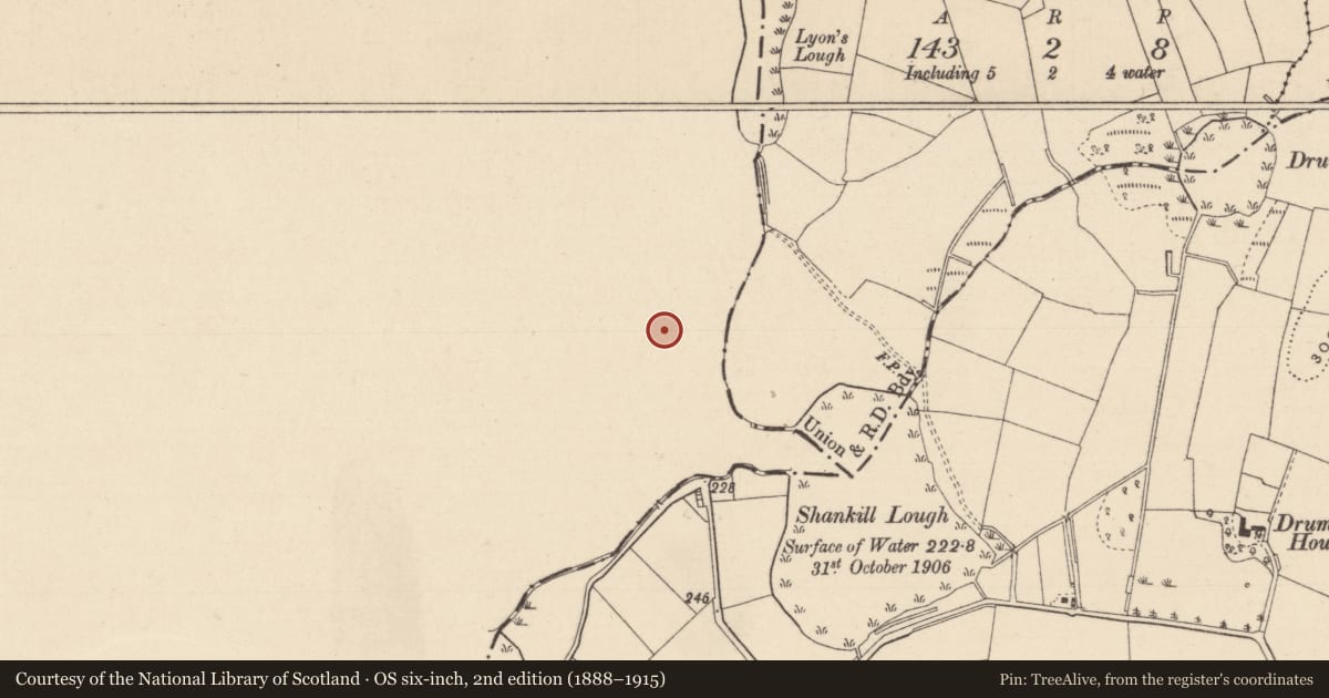 Ordnance Survey six-inch map, 2nd edition (1888–1915) covering the location of Holy Trinity Church (C of I), Cloghmore, Fermanagh and Omagh, with a pin at the register's coordinates