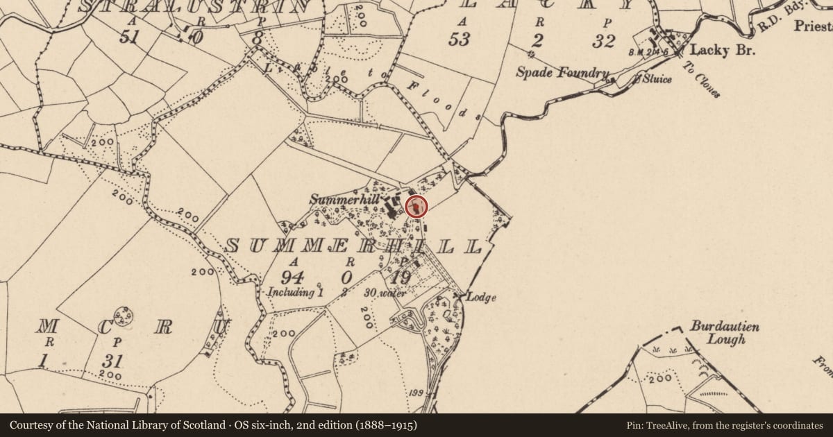 Ordnance Survey six-inch map, 2nd edition (1888–1915) covering the location of Farm Building, Summerhill, Fermanagh and Omagh, with a pin at the register's coordinates