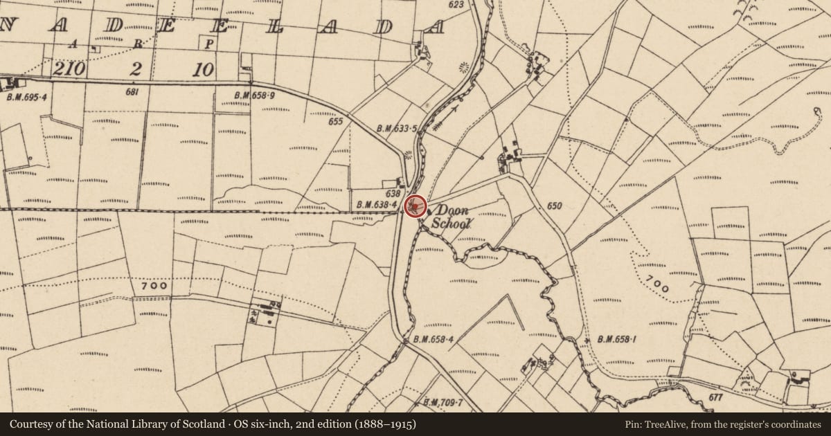 Ordnance Survey six-inch map, 2nd edition (1888–1915) covering the location of Bridge, Doon & Eshcleagh/Tully/Eshnadeelada, Fermanagh and Omagh, with a pin at the register's coordinates
