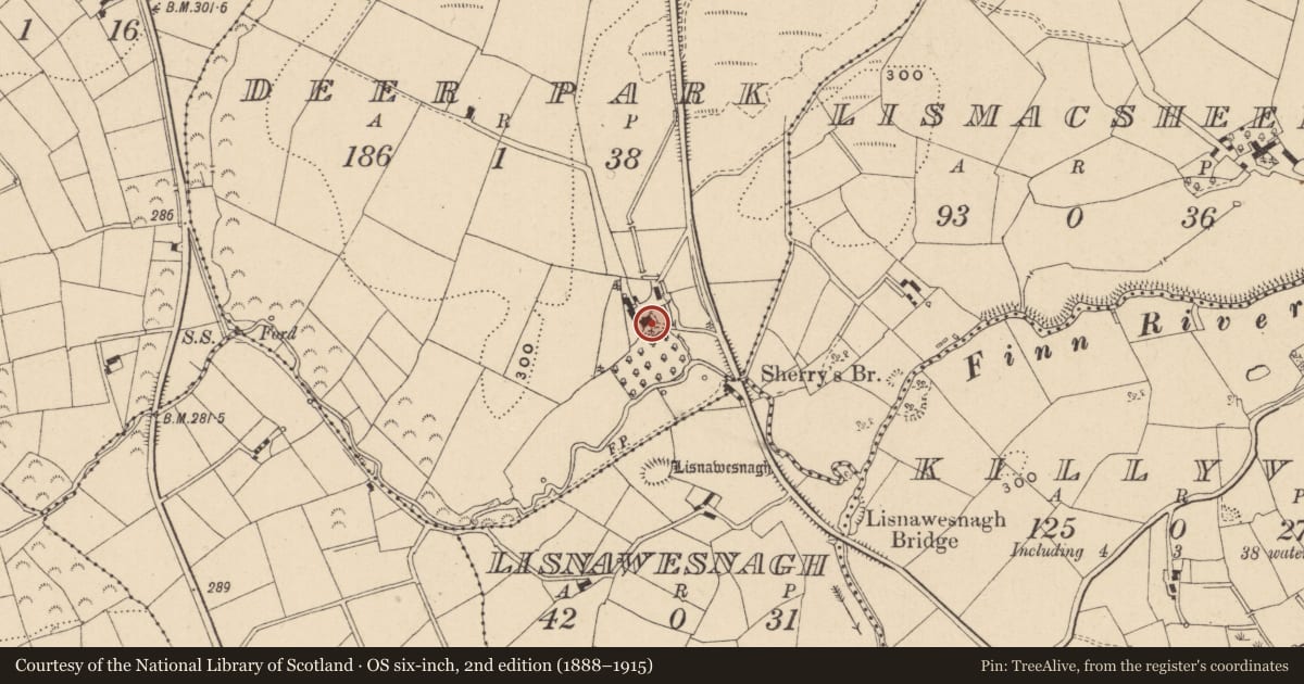 Ordnance Survey six-inch map, 2nd edition (1888–1915) covering the location of House, Deer Park, Fermanagh and Omagh, with a pin at the register's coordinates