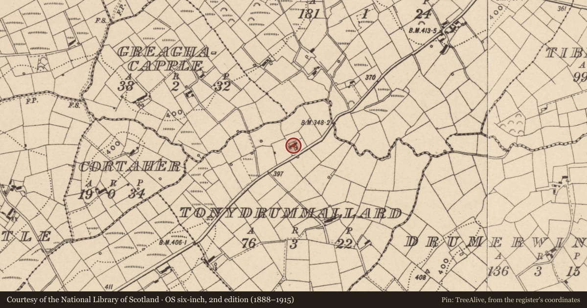 Ordnance Survey six-inch map, 2nd edition (1888–1915) covering the location of House, Tonydrumallard, Fermanagh and Omagh, with a pin at the register's coordinates