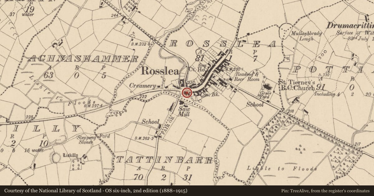 Ordnance Survey six-inch map, 2nd edition (1888–1915) covering the location of Pump, Rosslea, Fermanagh and Omagh, with a pin at the register's coordinates
