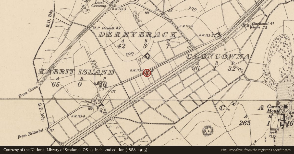 Ordnance Survey six-inch map, 2nd edition (1888–1915) covering the location of 68 Cavan Road, Clongowna, Fermanagh and Omagh, with a pin at the register's coordinates