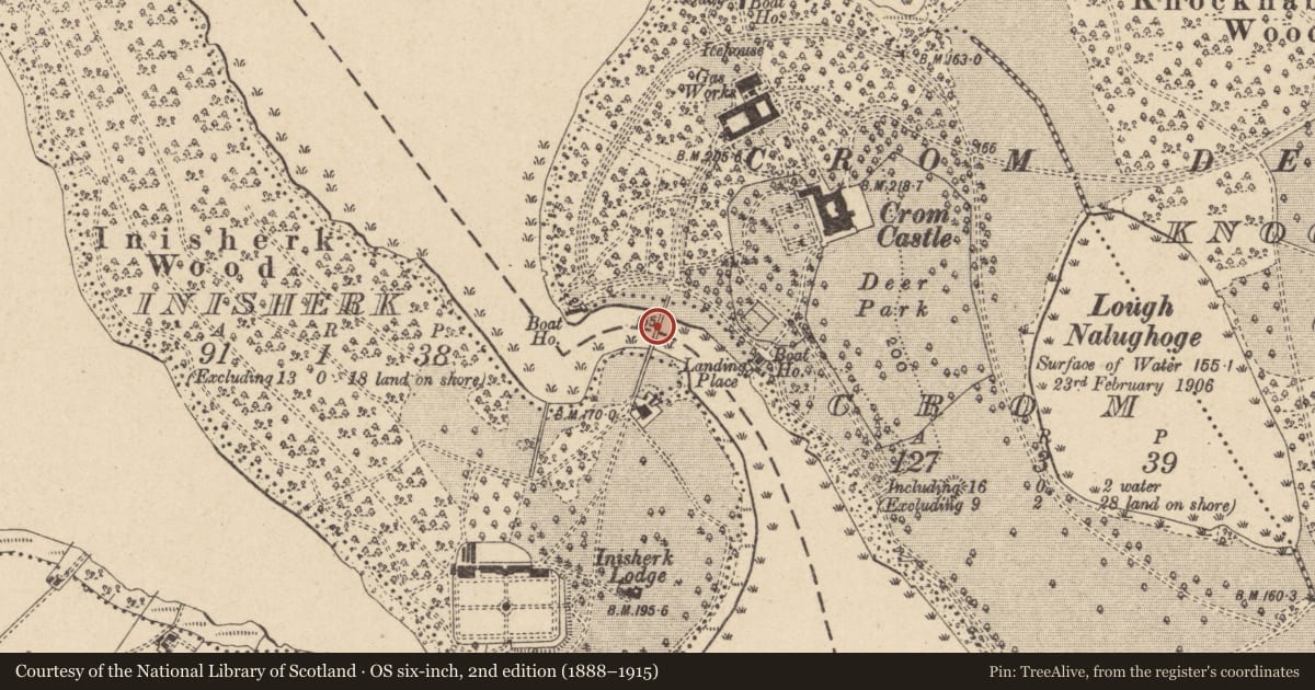 Ordnance Survey six-inch map, 2nd edition (1888–1915) covering the location of White Bridge, ToCrom/Inisherk, Fermanagh and Omagh, with a pin at the register's coordinates