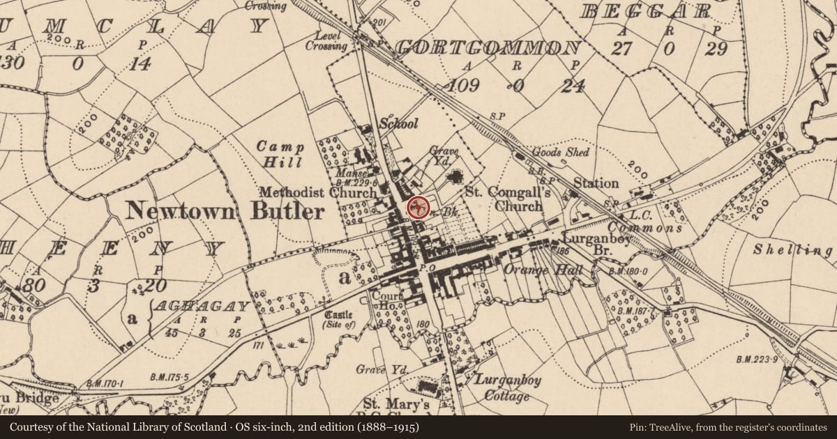 Ordnance Survey six-inch map, 2nd edition (1888–1915) covering the location of House, Aghagay, Fermanagh and Omagh, with a pin at the register's coordinates