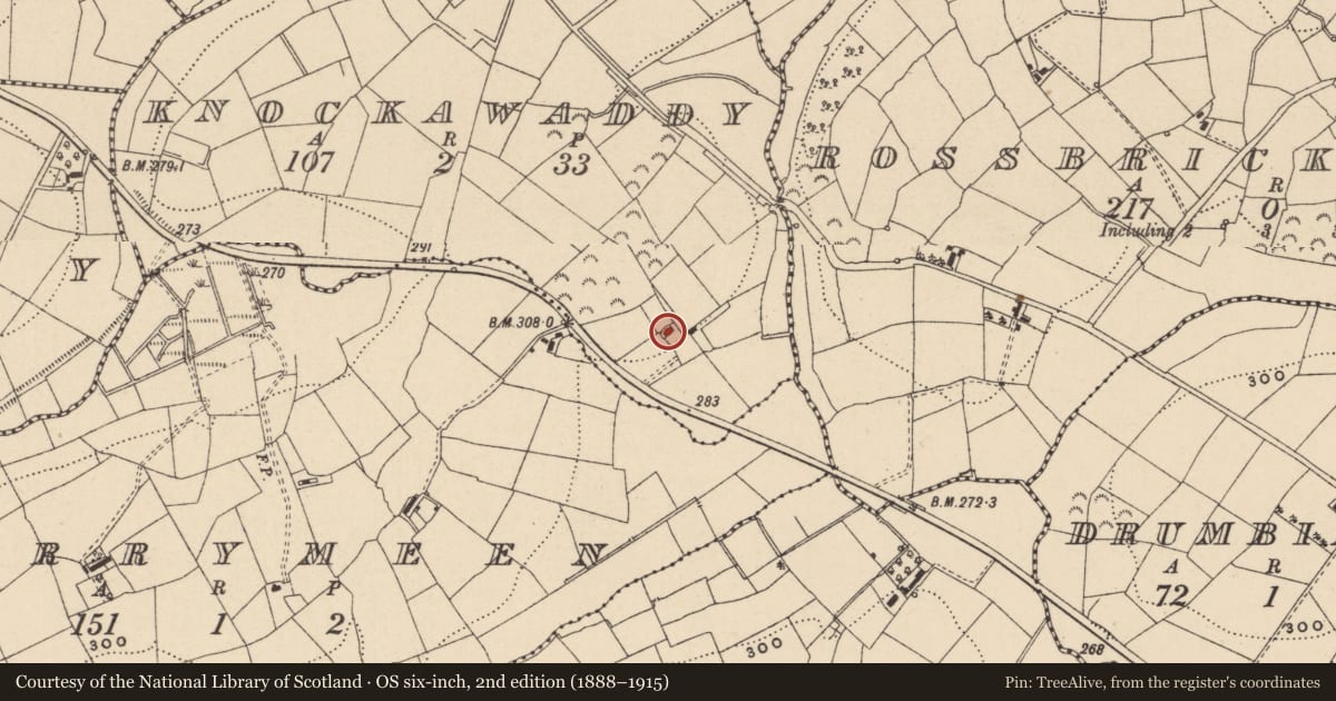 Ordnance Survey six-inch map, 2nd edition (1888–1915) covering the location of House, Knockawaddy, Fermanagh and Omagh, with a pin at the register's coordinates