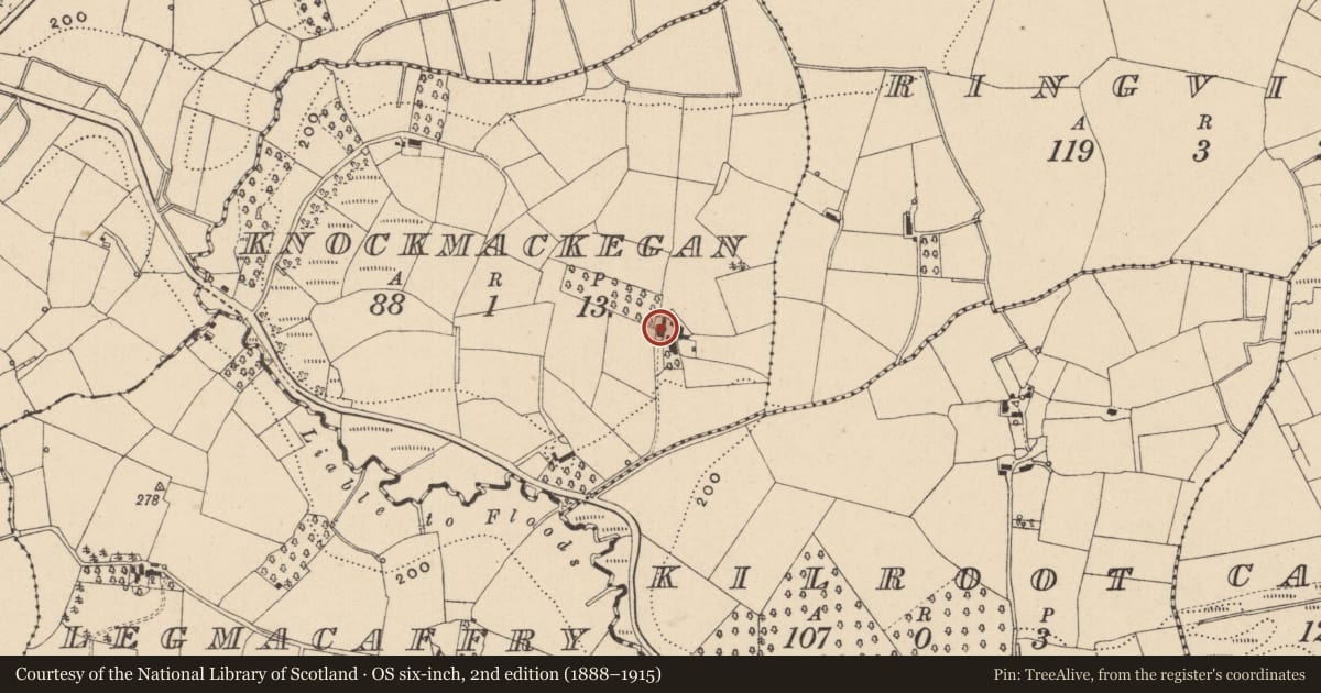 Ordnance Survey six-inch map, 2nd edition (1888–1915) covering the location of House, Knockmackegan, Fermanagh and Omagh, with a pin at the register's coordinates