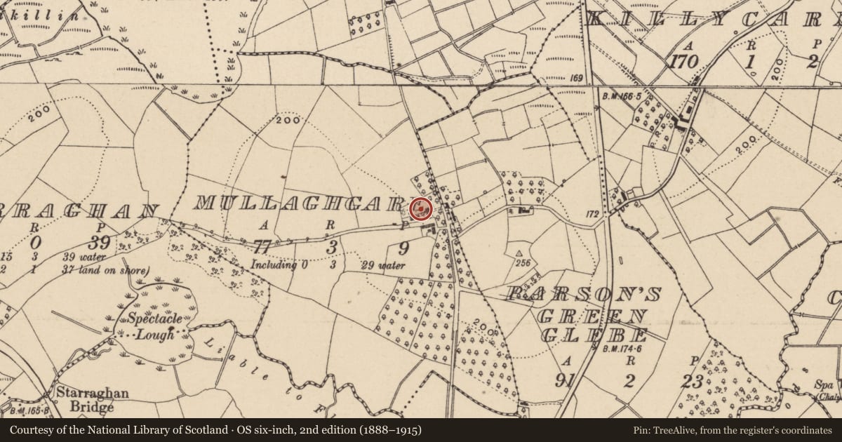 Ordnance Survey six-inch map, 2nd edition (1888–1915) covering the location of House, Mullaghgare, Fermanagh and Omagh, with a pin at the register's coordinates