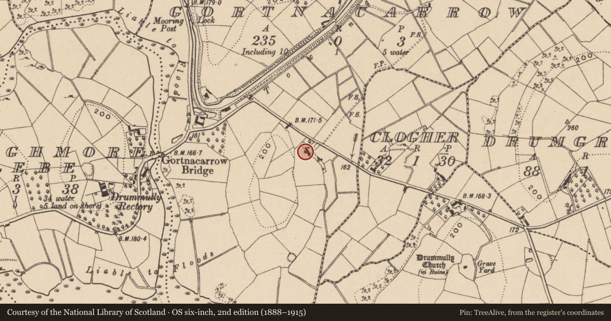 Ordnance Survey six-inch map, 2nd edition (1888–1915) covering the location of Cottage, Gortnacarrow, Fermanagh and Omagh, with a pin at the register's coordinates