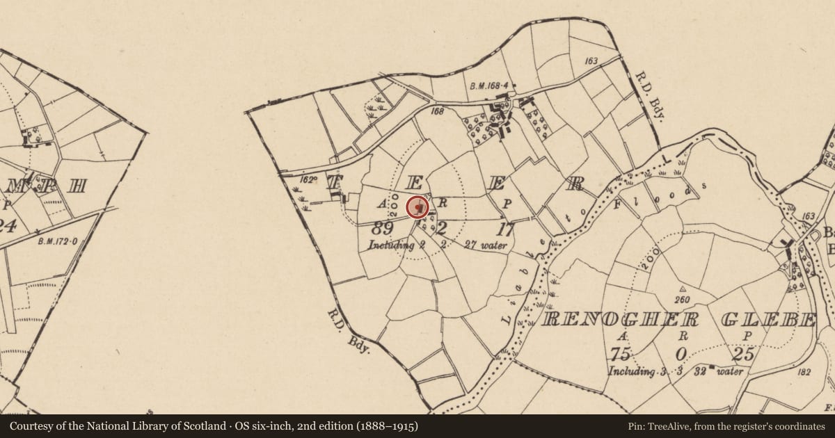 Ordnance Survey six-inch map, 2nd edition (1888–1915) covering the location of Cottage at Teer, Fermanagh and Omagh, with a pin at the register's coordinates