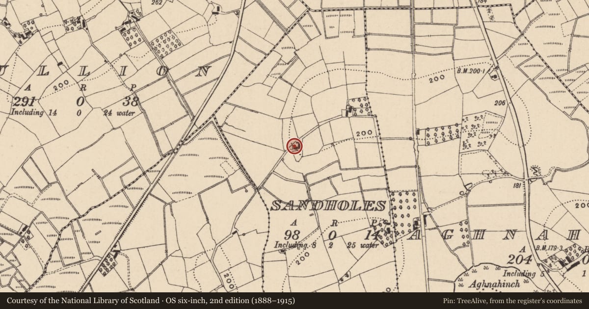 Ordnance Survey six-inch map, 2nd edition (1888–1915) covering the location of House, Sandholes, Fermanagh and Omagh, with a pin at the register's coordinates