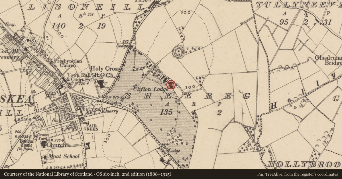 Ordnance Survey six-inch map, 2nd edition (1888–1915) covering the location of Pump, Shebeg, Fermanagh and Omagh, with a pin at the register's coordinates