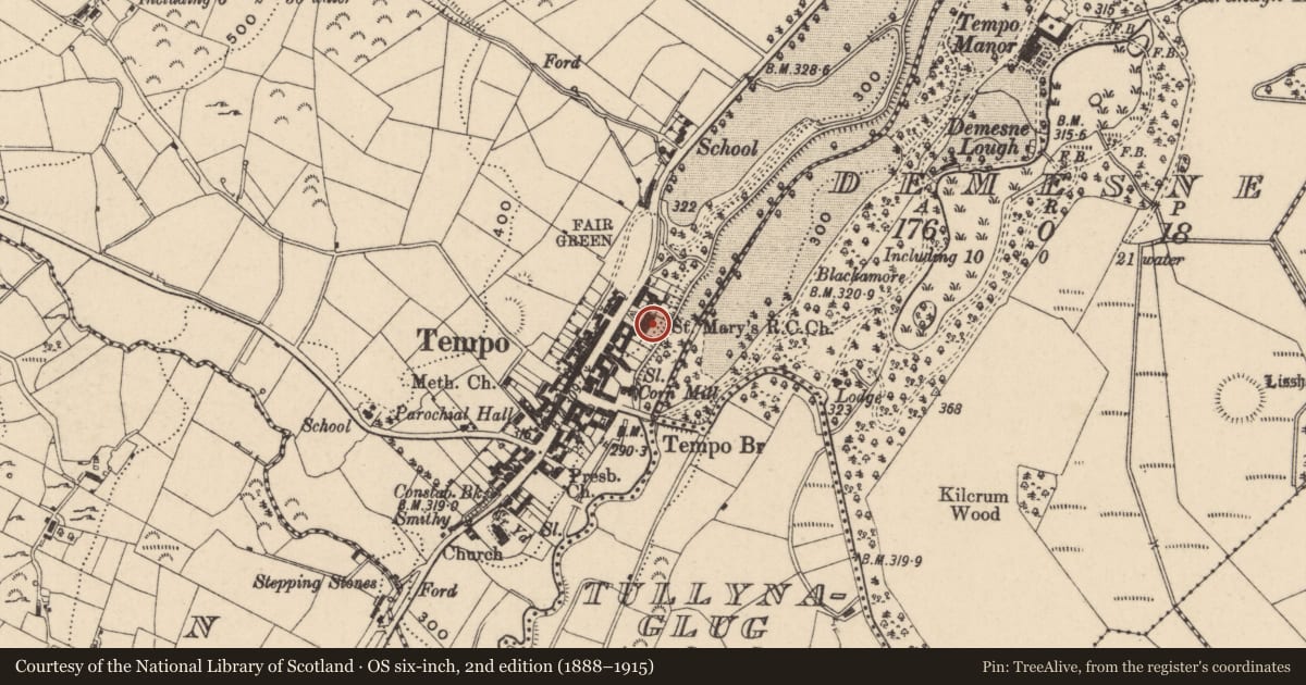 Ordnance Survey six-inch map, 2nd edition (1888–1915) covering the location of Church Of The Immaculate Conception, Fermanagh and Omagh, with a pin at the register's coordinates