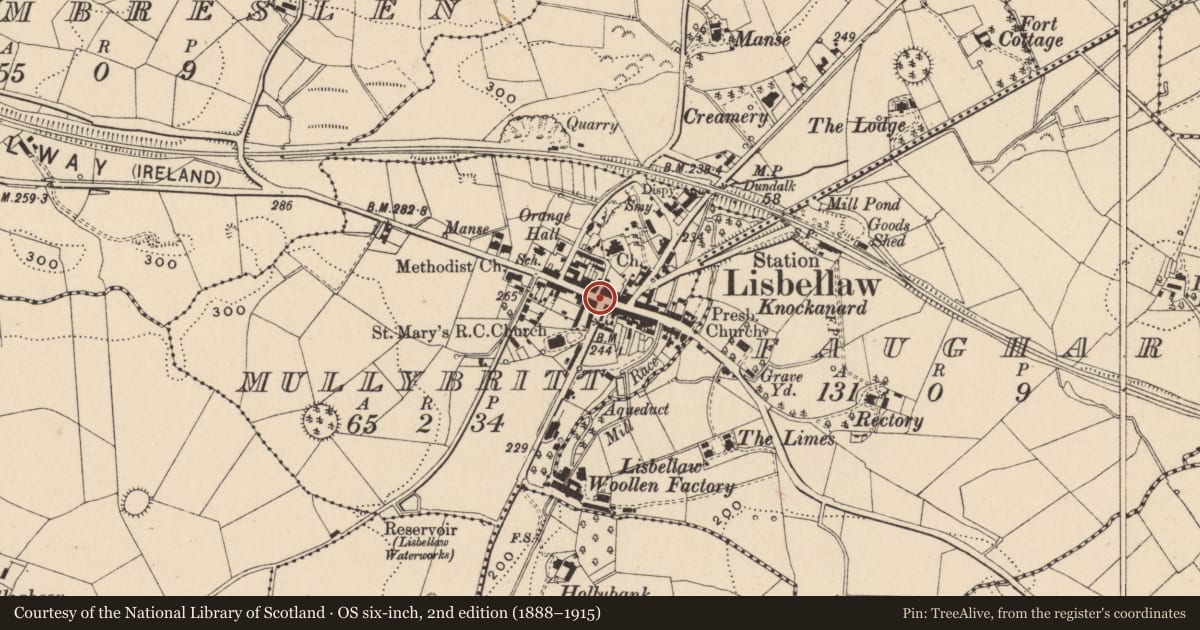 Ordnance Survey six-inch map, 2nd edition (1888–1915) covering the location of The Wild Duck Inn, Mullybritt, Fermanagh and Omagh, with a pin at the register's coordinates