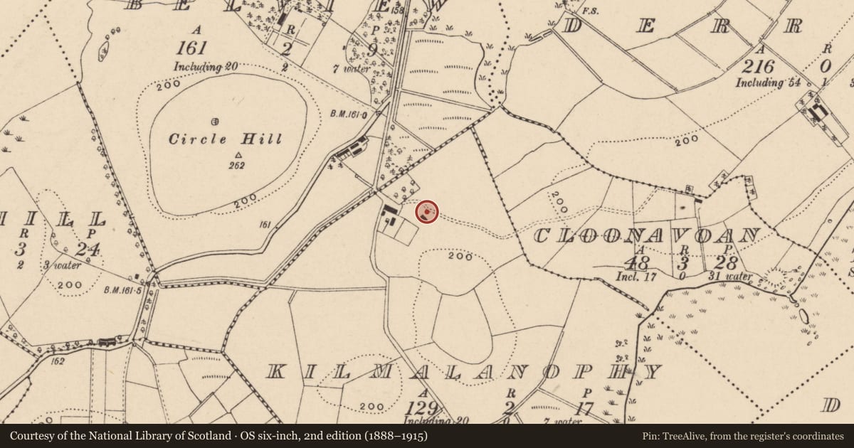 Ordnance Survey six-inch map, 2nd edition (1888–1915) covering the location of House At Kilmalanophy, Fermanagh and Omagh, with a pin at the register's coordinates