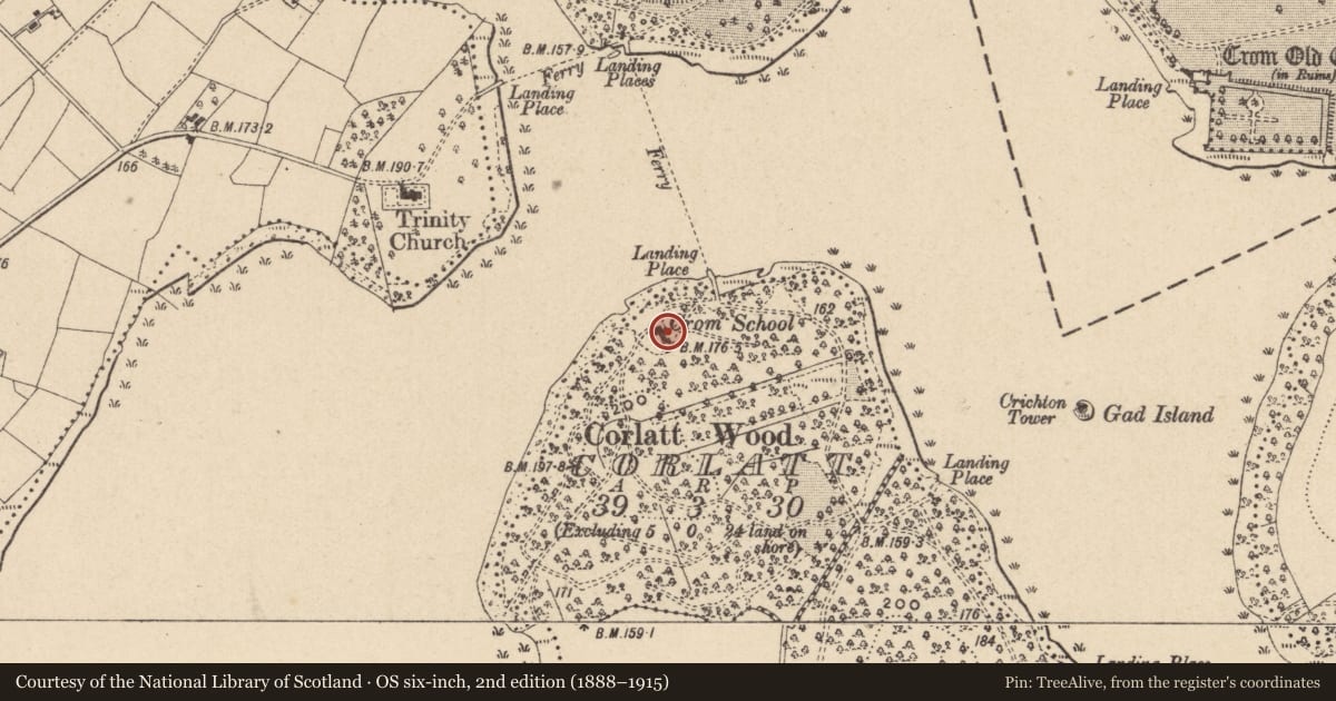 Ordnance Survey six-inch map, 2nd edition (1888–1915) covering the location of The School House, Fermanagh and Omagh, with a pin at the register's coordinates