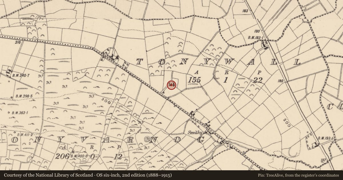 Ordnance Survey six-inch map, 2nd edition (1888–1915) covering the location of Breen’s Cottage, Tonywall, Fermanagh and Omagh, with a pin at the register's coordinates