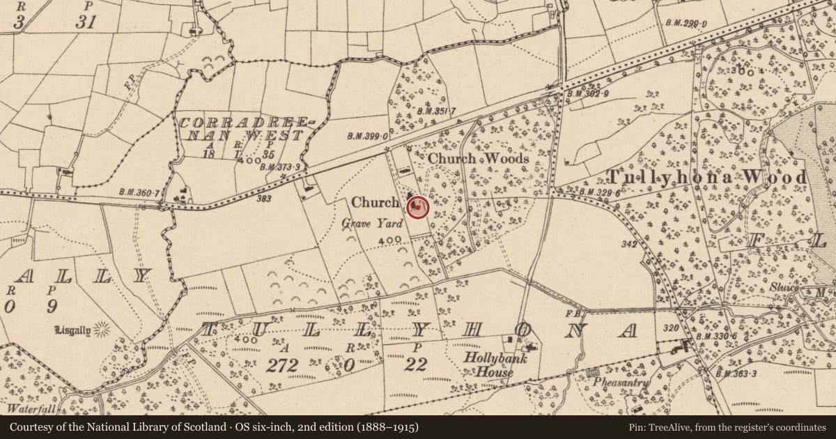 Ordnance Survey six-inch map, 2nd edition (1888–1915) covering the location of Tower And Spire Of St. John'S Church, Fermanagh and Omagh, with a pin at the register's coordinates