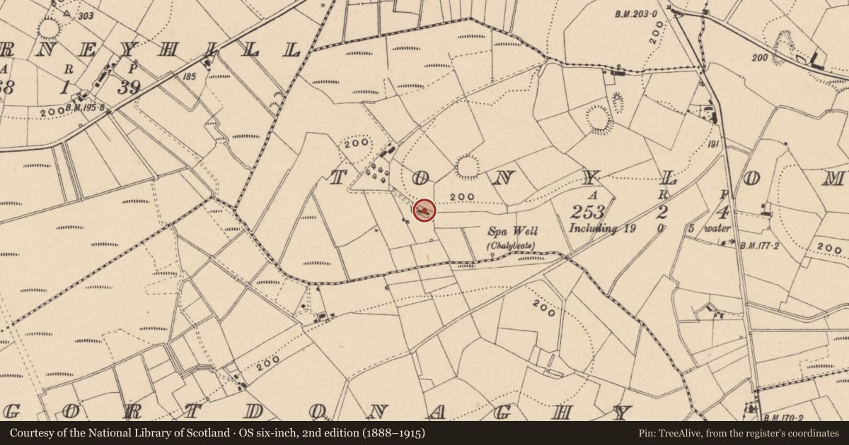 Ordnance Survey six-inch map, 2nd edition (1888–1915) covering the location of Cottage At Tonyloman, Fermanagh and Omagh, with a pin at the register's coordinates