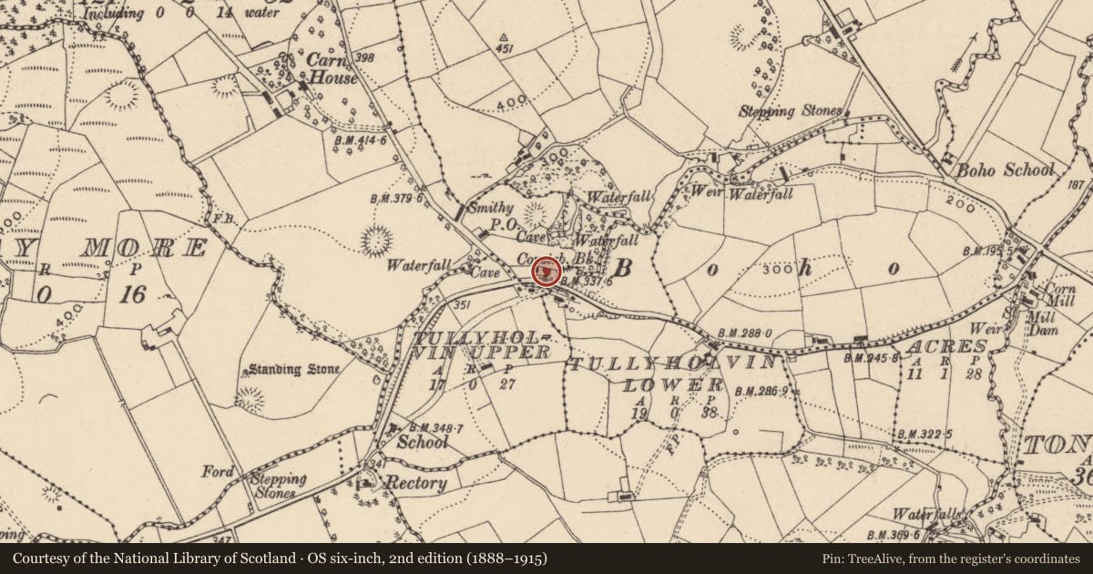 Ordnance Survey six-inch map, 2nd edition (1888–1915) covering the location of Former Constabulary Barrack, Fermanagh and Omagh, with a pin at the register's coordinates