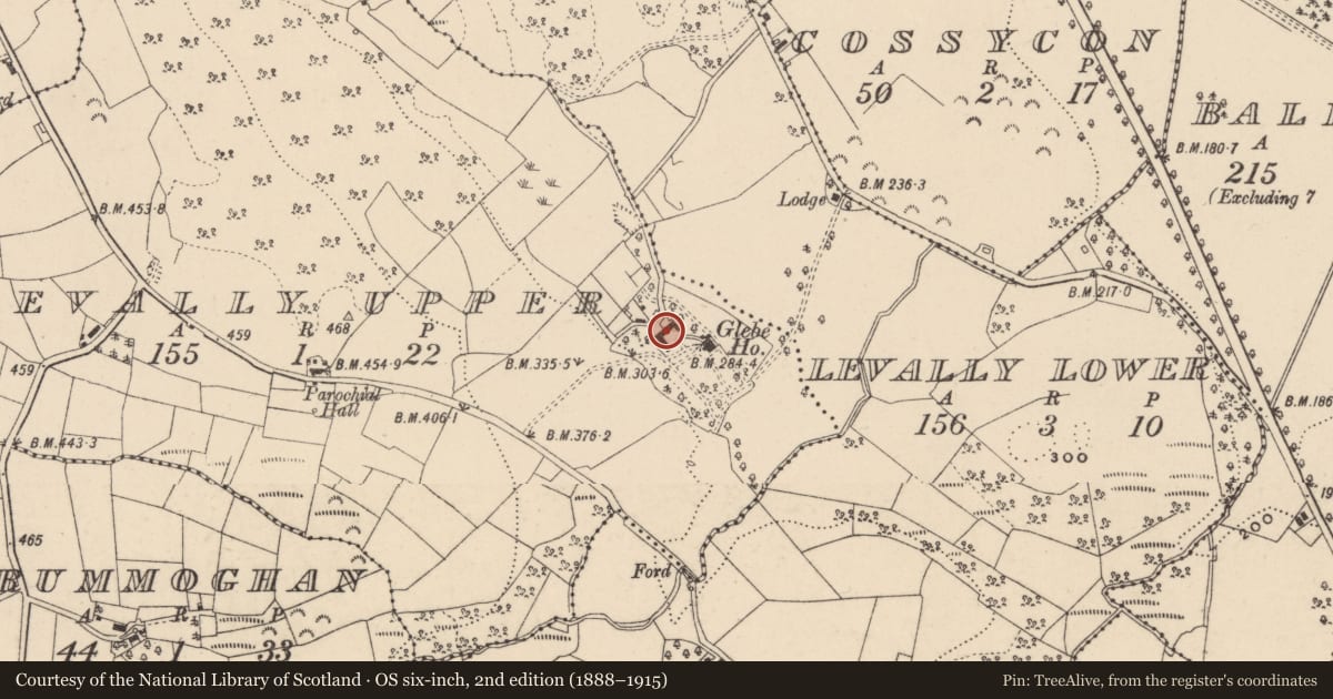 Ordnance Survey six-inch map, 2nd edition (1888–1915) covering the location of The Stables, Fermanagh and Omagh, with a pin at the register's coordinates