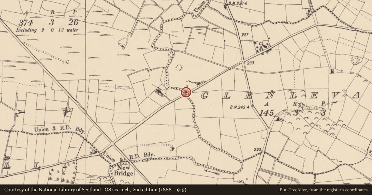 Ordnance Survey six-inch map, 2nd edition (1888–1915) covering the location of BRIDGE, Fermanagh and Omagh, with a pin at the register's coordinates