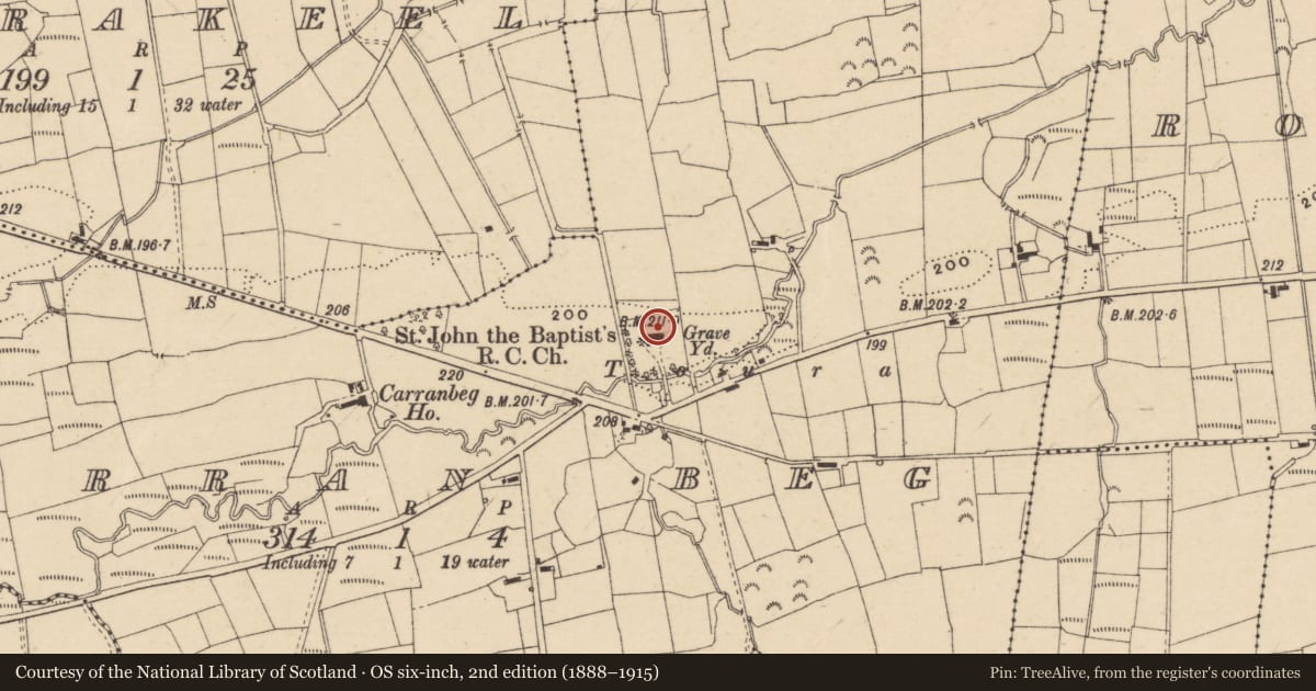 Ordnance Survey six-inch map, 2nd edition (1888–1915) covering the location of St. John The Baptist Rc Church, Fermanagh and Omagh, with a pin at the register's coordinates