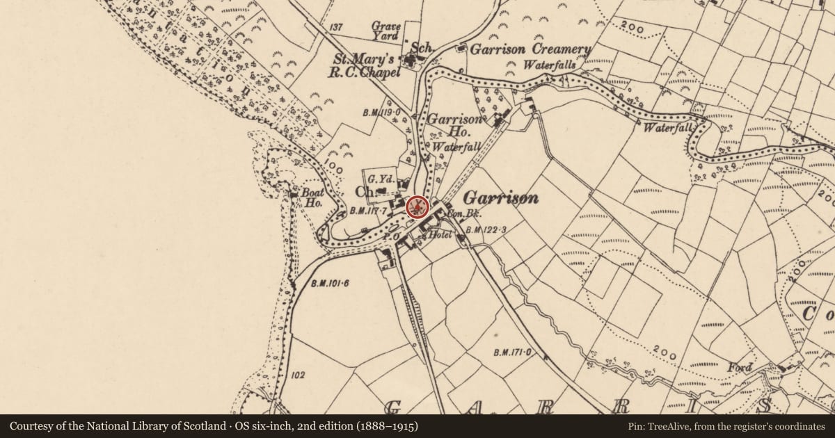 Ordnance Survey six-inch map, 2nd edition (1888–1915) covering the location of Bridge Over Roogagh River, Fermanagh and Omagh, with a pin at the register's coordinates