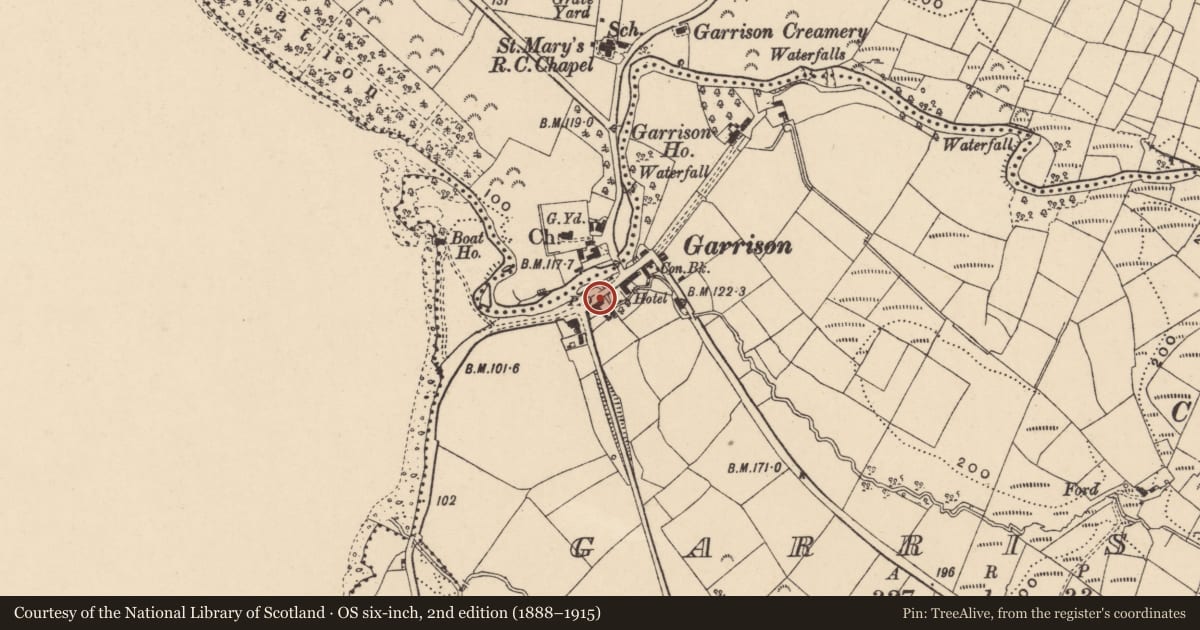 Ordnance Survey six-inch map, 2nd edition (1888–1915) covering the location of 5 Main St., Fermanagh and Omagh, with a pin at the register's coordinates