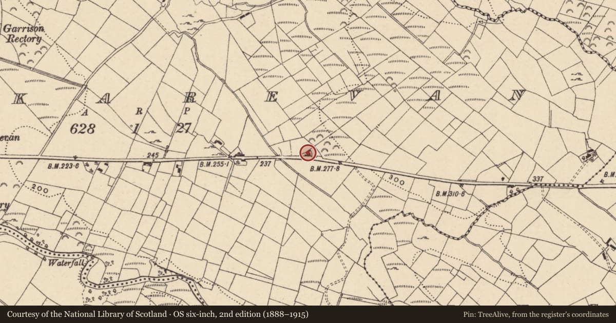 Ordnance Survey six-inch map, 2nd edition (1888–1915) covering the location of 30 Glennasheevar Road, Fermanagh and Omagh, with a pin at the register's coordinates
