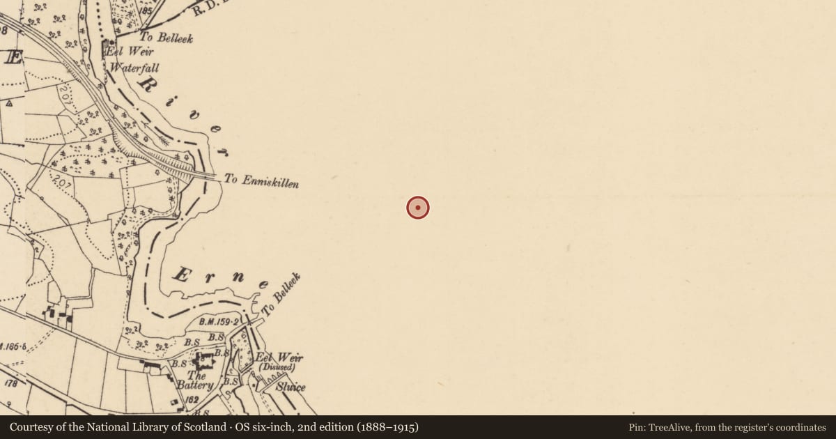 Ordnance Survey six-inch map, 2nd edition (1888–1915) covering the location of Belleek Rc Church (ST.PATRICK'S), Fermanagh and Omagh, with a pin at the register's coordinates