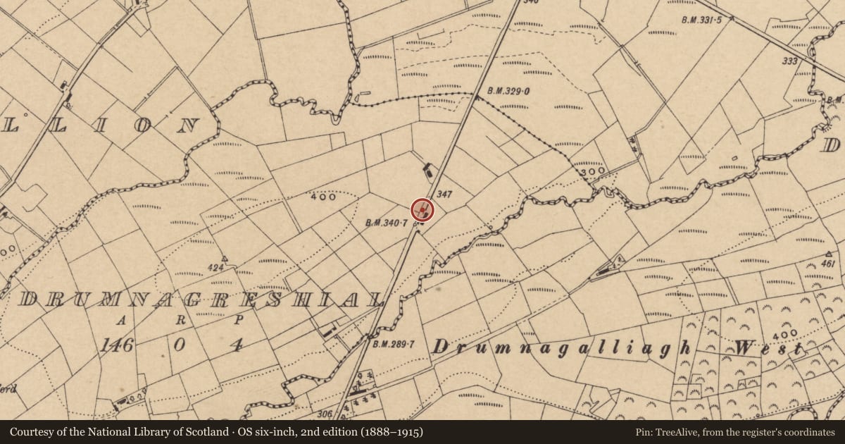 Ordnance Survey six-inch map, 2nd edition (1888–1915) covering the location of Telephone Kiosk, Drumnagreshial, with a pin at the register's coordinates