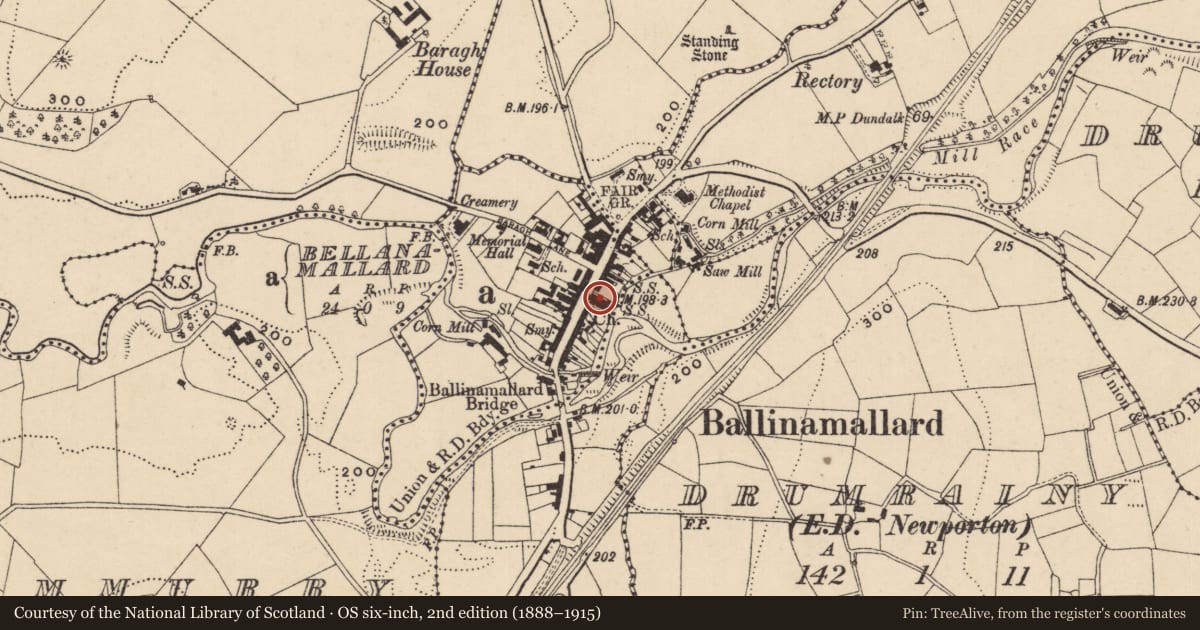 Ordnance Survey six-inch map, 2nd edition (1888–1915) covering the location of Parish Church Of Magheracross, Fermanagh and Omagh, with a pin at the register's coordinates