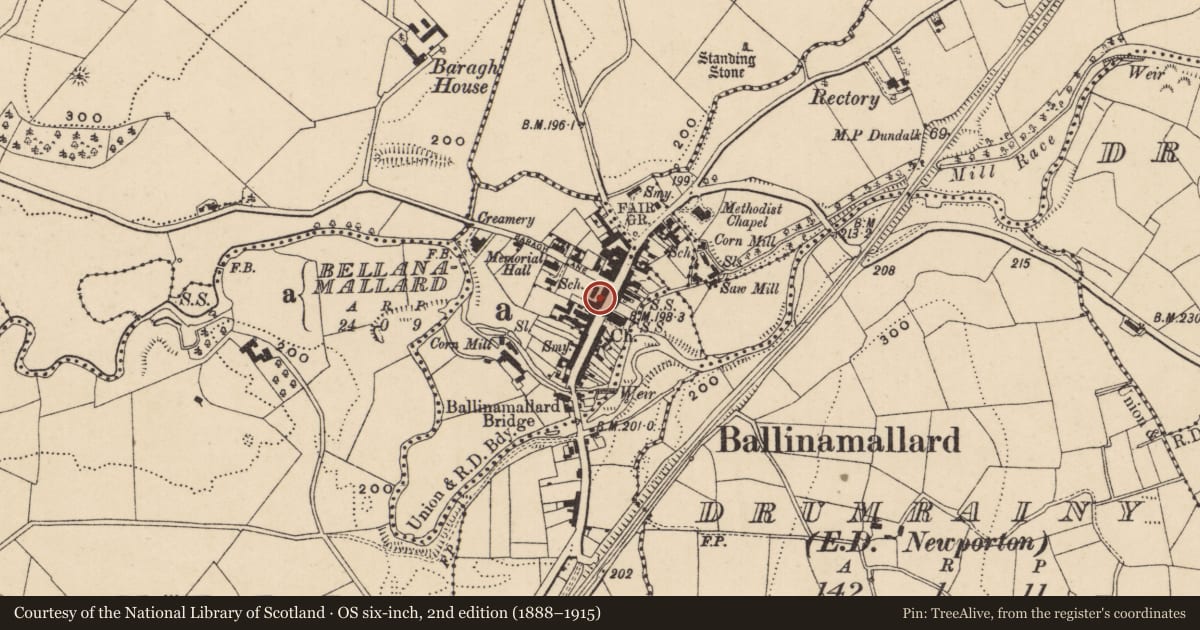 Ordnance Survey six-inch map, 2nd edition (1888–1915) covering the location of The Olde Tavern, Fermanagh and Omagh, with a pin at the register's coordinates