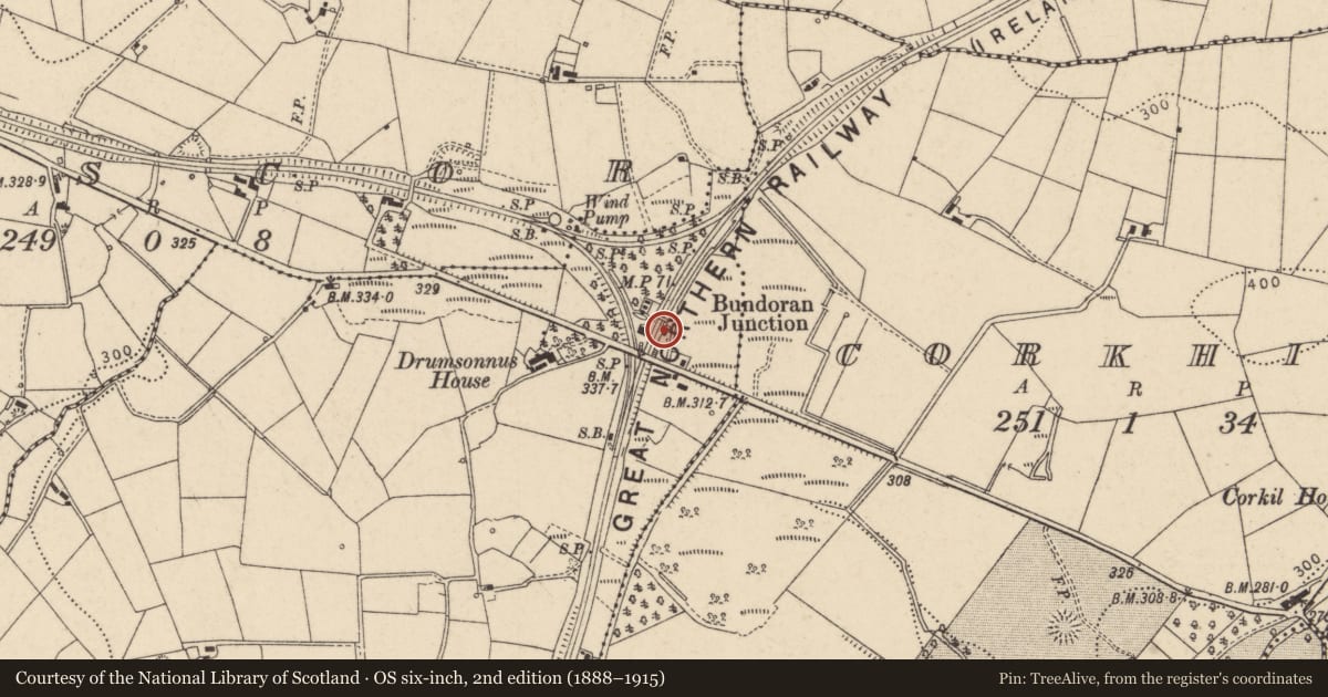 Ordnance Survey six-inch map, 2nd edition (1888–1915) covering the location of Old Waiting Room, Fermanagh and Omagh, with a pin at the register's coordinates