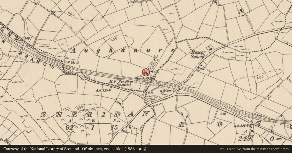Ordnance Survey six-inch map, 2nd edition (1888–1915) covering the location of FARMHOUSE, Fermanagh and Omagh, with a pin at the register's coordinates