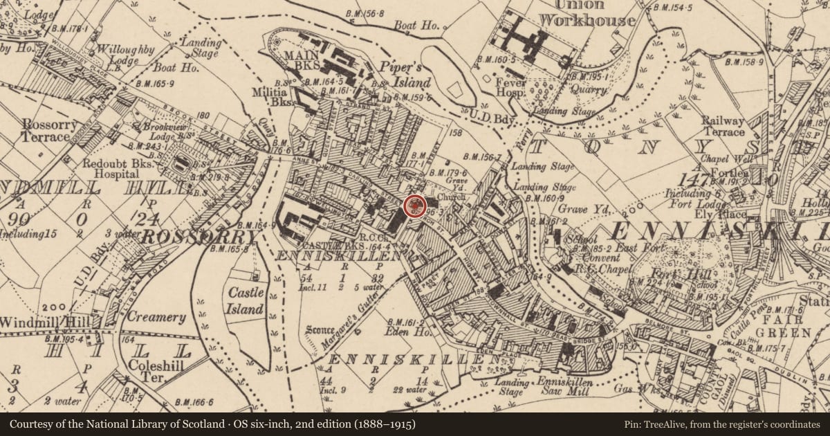 Ordnance Survey six-inch map, 2nd edition (1888–1915) covering the location of Wilson Lamp Standard, Fermanagh and Omagh, with a pin at the register's coordinates