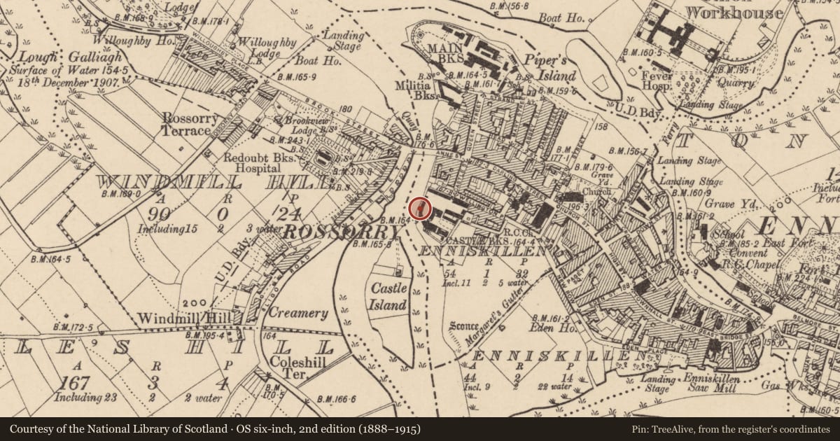 Ordnance Survey six-inch map, 2nd edition (1888–1915) covering the location of BLOCK A, Fermanagh and Omagh, with a pin at the register's coordinates