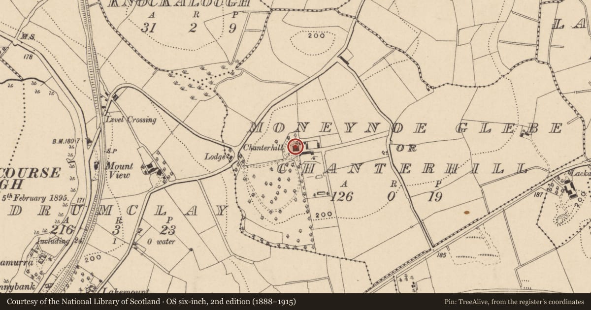 Ordnance Survey six-inch map, 2nd edition (1888–1915) covering the location of Chanterhill House, Fermanagh and Omagh, with a pin at the register's coordinates