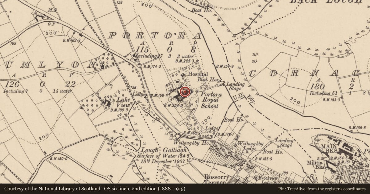 Ordnance Survey six-inch map, 2nd edition (1888–1915) covering the location of Main Block, Fermanagh and Omagh, with a pin at the register's coordinates