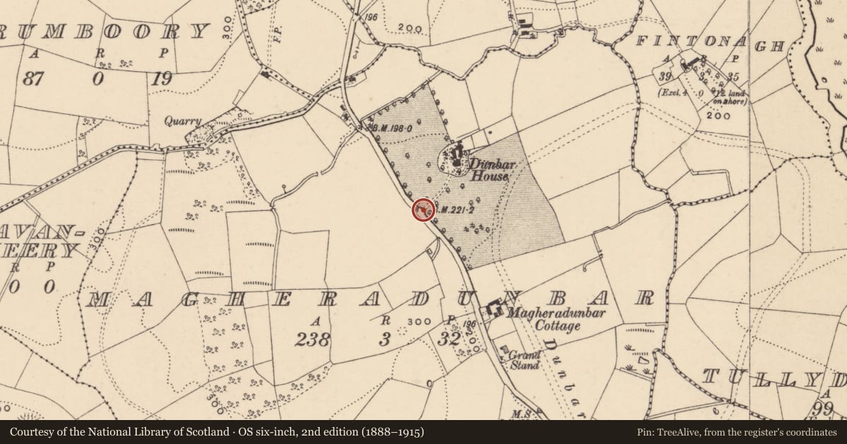 Ordnance Survey six-inch map, 2nd edition (1888–1915) covering the location of Gate Screen At Dunbar House, Fermanagh and Omagh, with a pin at the register's coordinates