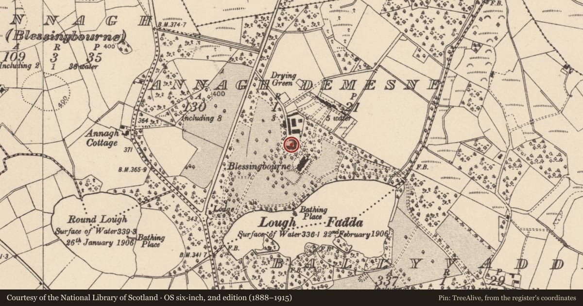 Ordnance Survey six-inch map, 2nd edition (1888–1915) covering the location of Original Dwelling, Mid Ulster, with a pin at the register's coordinates