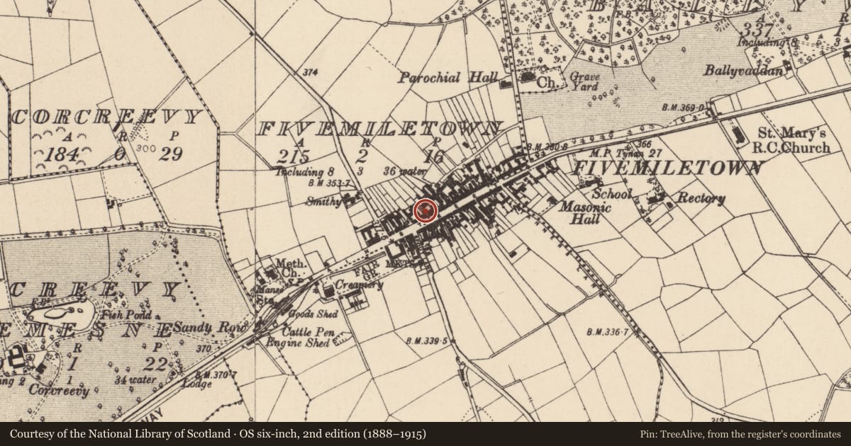 Ordnance Survey six-inch map, 2nd edition (1888–1915) covering the location of Northern Bank, Mid Ulster, with a pin at the register's coordinates