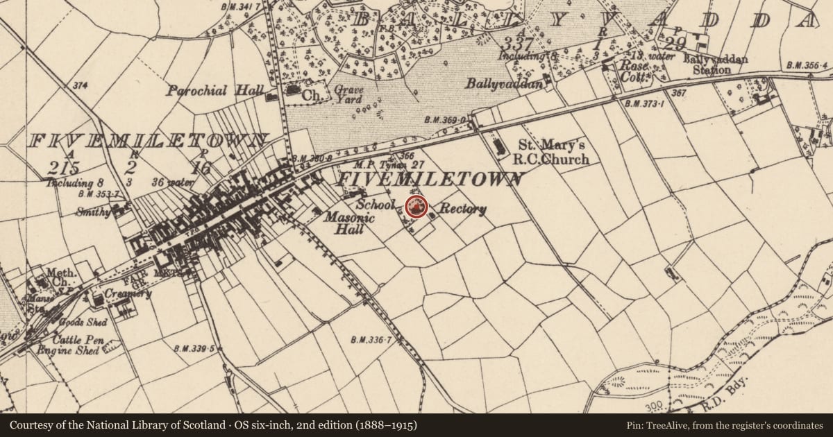 Ordnance Survey six-inch map, 2nd edition (1888–1915) covering the location of St. John'S Rectory, Mid Ulster, with a pin at the register's coordinates