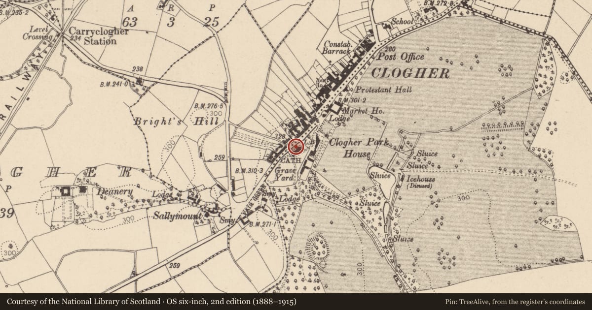 Ordnance Survey six-inch map, 2nd edition (1888–1915) covering the location of St.macartan'S Cathedral, Mid Ulster, with a pin at the register's coordinates