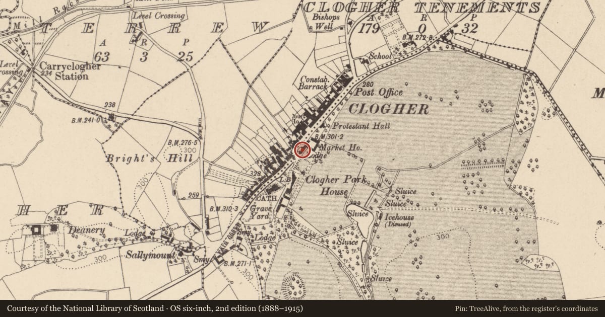Ordnance Survey six-inch map, 2nd edition (1888–1915) covering the location of Gate Lodge, Mid Ulster, with a pin at the register's coordinates