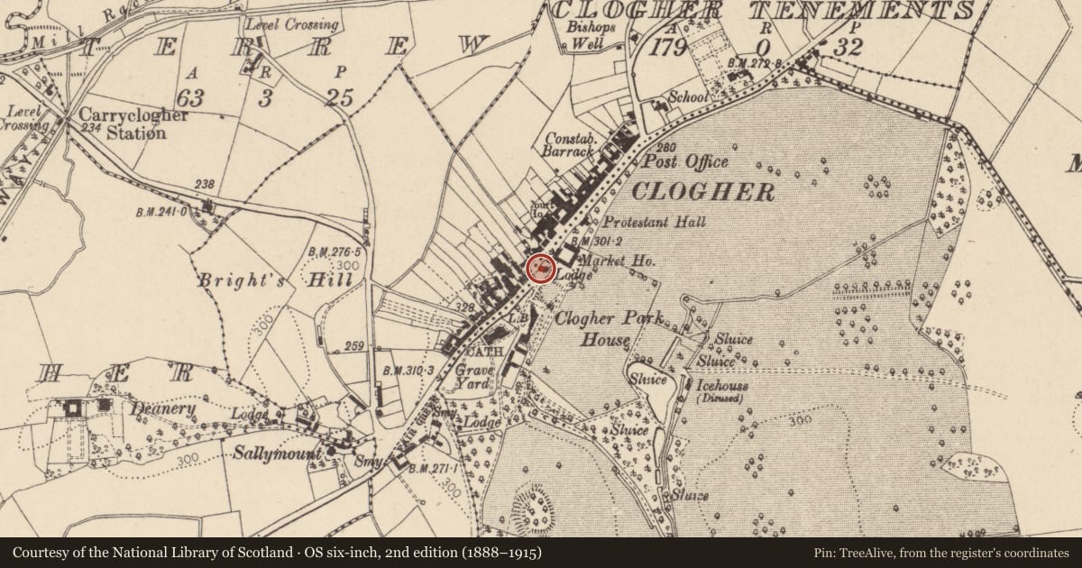 Ordnance Survey six-inch map, 2nd edition (1888–1915) covering the location of Gate Screen, Mid Ulster, with a pin at the register's coordinates