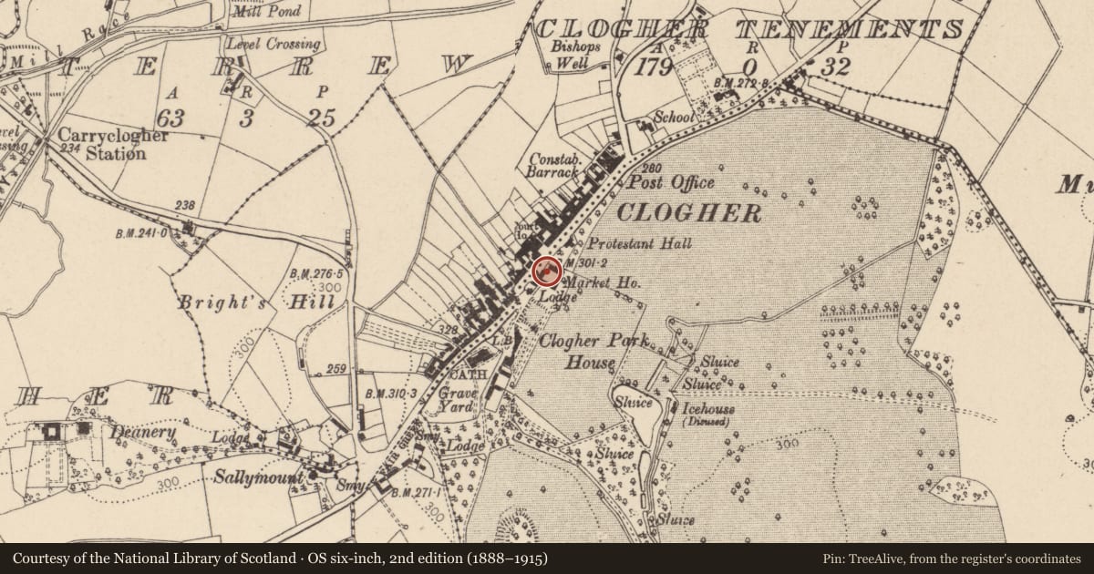 Ordnance Survey six-inch map, 2nd edition (1888–1915) covering the location of Orange Hall, Mid Ulster, with a pin at the register's coordinates