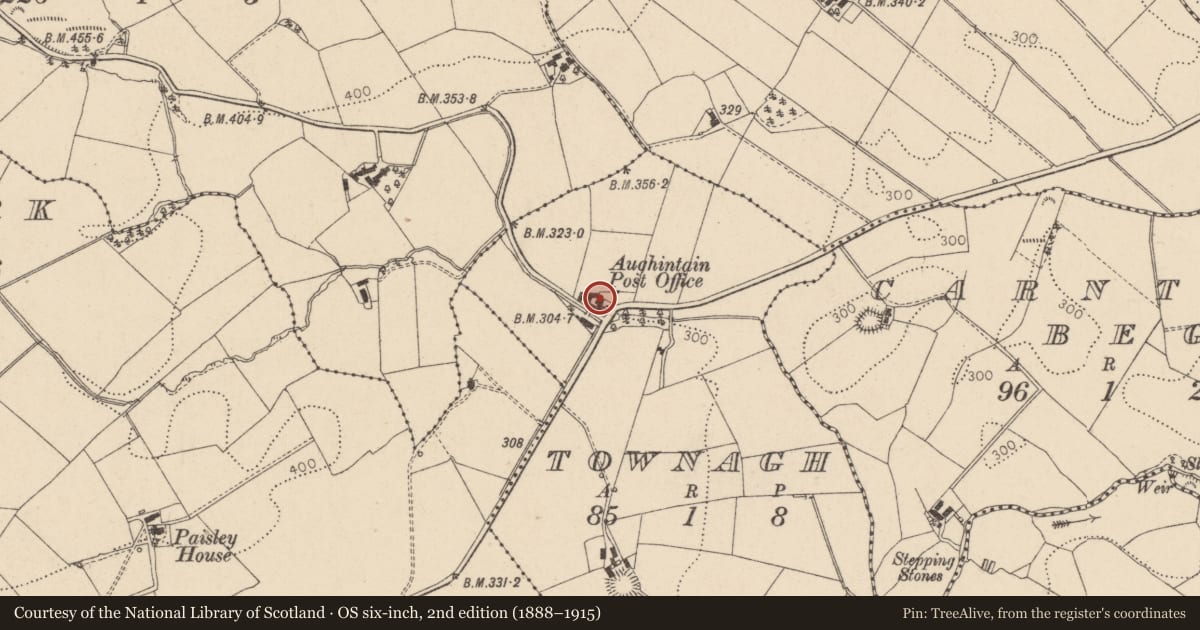 Ordnance Survey six-inch map, 2nd edition (1888–1915) covering the location of Telephone Kiosk, Townagh, with a pin at the register's coordinates